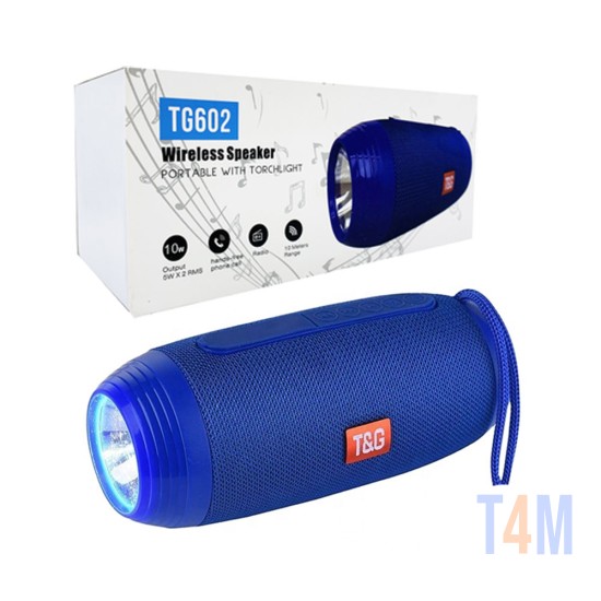 COLUNA BLUETOOTH PORTÁTIL T&G TG-602 TF/USB/FM/HANDSFREE/AUX/LANTERNA AZUL